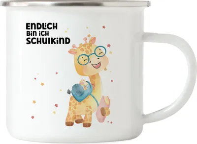 Produktbild von Endlich bin ich Schulkind Emaille Tasse 1. Schultag Schuleinführung Giraffe