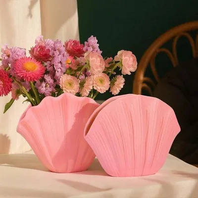 Produktbild von Keramik Muschel Vase Set von 2 - Rosa - Boho Dekoration - Für Pampas Gras - ServiceTopper
