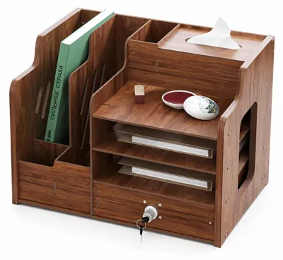 Immagine prodotto di Omgoods - Organizer da scrivania multifunzionale in legno color noce