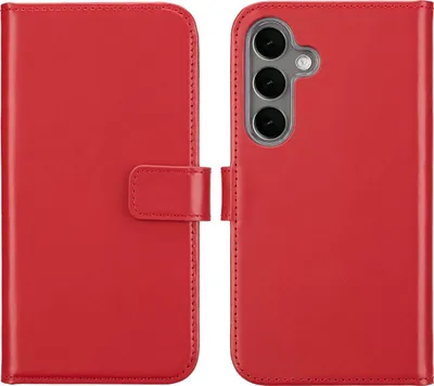 Zdjęcie produktu dla Selencia Genuine Leather Bookcase dla Samsung Galaxy S25 Plus - Czerwony