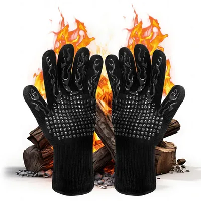 Immagine prodotto di Guanti da forno resistenti al calore, 800°C, ignifughi, antiscivolo, neri, 32 cm