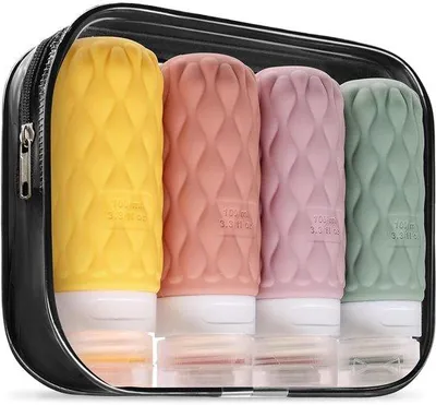 Produktbild von Reise-Flaschen-Set, 4-teilig, 100ml, Silikon, Toilettenartikelbehälter