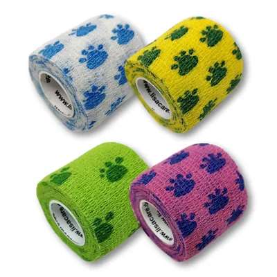 Produktbild von LisaCare Haftbandage für Mensch & Tier - Selbstklebendes Pflaster 5cm x 4,5m - 4er-Set Tatzen-Verband