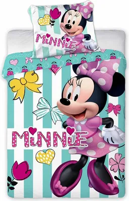 Produktbild von Disney dětské oboustranné povlečení Minnie Mouse mašle srdce květiny přikrývka 100 x 135 + polštář 40 x 60 cm se zipem 100% bavlna