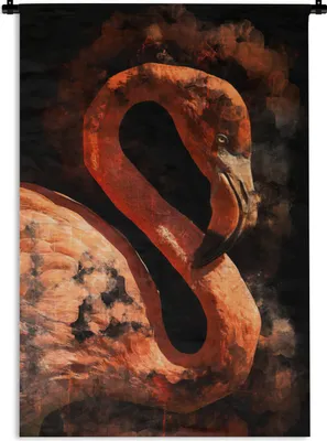 Produktbild von MuchoWow® Wandteppich Wandbehang Porträt - Rosa - Flamingo 90x135 cm Tapisserie Dekoration Wandtuch - Baumwolle - Wandskulptur