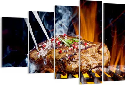 Produktbild von Bild auf Leinwand - Leinwandbild - Steak Grill Flammen Essen - 150x100cm - Wand Bild - Wanddeko - Leinwanddruck - Bilder - Kunstdruck - Wanddekoration - Leinwand bilder - Wandkunst - EG150x100-2865