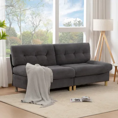 Zdjęcie produktu dla Sofa MERAX w kształcie chmurki - pluszowa tkanina, ergonomiczna, z kieszeniami do przechowywania, do salonu, sypialni, mieszkania