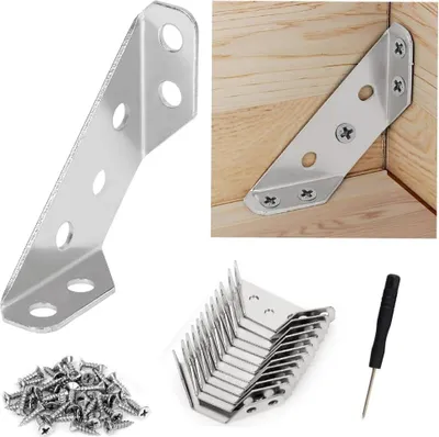 Produktbild von 12 Stück Eckverbinder Edelstahl Dreiecksstütze Winkelverbinder Möbelbau Winkel Metall Eckwinkel Dreieck Form Ecke Klammer Mit Schraube, Möbelwinkel Metallwinkel für Möbel Tisch Stuhl Schrank Holz