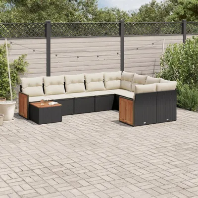 Produktbild von 10-tlg. Garten-Sofagarnitur - mit Kissen Schwarz Poly Rattan - Gartenmöbelset 3260397