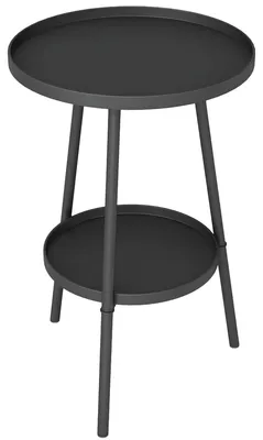 Image de Table ronde d'extérieur - Table d'appoint à 2 niveaux - Structure en métal - Avec étagère inférieure - Pour jardin, balcon et intérieur - 32x32x51 cm - Noir