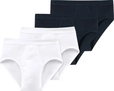 Produktbild von SCHIESSER Herren Slips 4er Pack - Feinripp, Sportslip, Baumwolle Essentials Weiß/Blau XL
