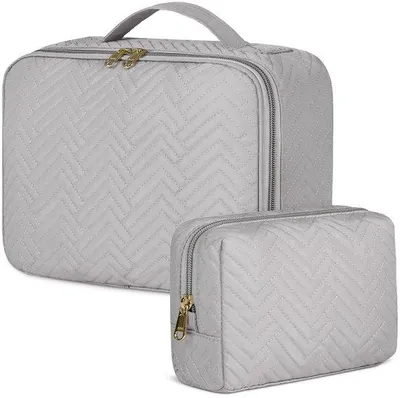 Imagen del producto de Estuches de viaje para mujer, 2 unidades, grandes, impermeables, color (gris), para maquillaje
