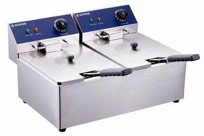 Produktbild von GastroHero Doppel Fritteuse ECO 6+6 Liter Elektro Fritteuse Edelstahl Tischfritteuse 2x6 L Gastro Fritteuse 2x2,5 kW 2 Becken