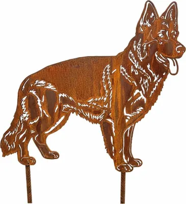 Produktbild von Edelrost Altdeutscher Schäferhund - Rost Deko Hund Rostfigur Gartendeko für Draußen - stabile Metall Gartenfigur aus Stahl - Wetterfest für Beet Terrasse - 44x48cm
