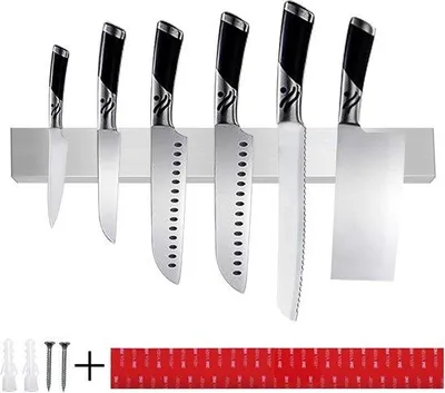 Obrázok produktu pre Ibenzoa® magnetický držiak na nože z nehrdzavejúcej ocele, 40 cm – robustná magnetická lišta na stenu s silným permanentným magnetom pre bezpečné uloženie nožov