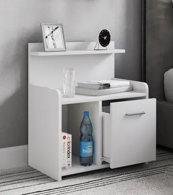 Produktbild von VCM Nachtschrank | Beistelltisch mit Schublade | hoher Nachttisch | H. 60 x B. 47 x T. 29 cm | Nachkästchen mit Ablage aus Holz - Nilasa