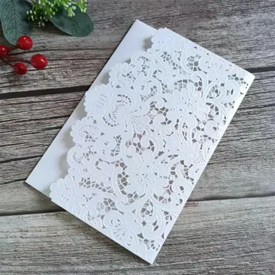 Hochzeitskarten mit Blumenrelief, Laserschnitt, 20 Stück, Weiß