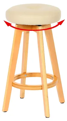 Produktbild von Barhocker Navan, Tresenhocker aus Holz mit Kunstlederbezug - Creme, helle Beine