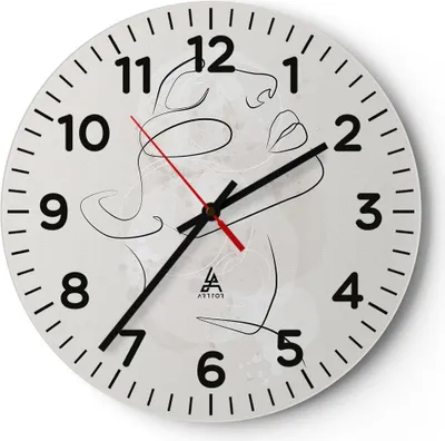 Produktbild von Wanduhr - Rund - Glasuhr - Gesicht Linie Skizze - 30x30cm - Schleichendes Uhrwerk - Lautlos - zum Aufhängen bereit - Dekoration Modern - Wanddekoration aus Glas - C4AR30x30-5031