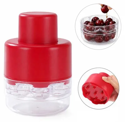Produktbild von Kirschentkerner Entsteiner für Kirschen und Sauerkirschen mit 7 Löchern Druckmechanismus Rot