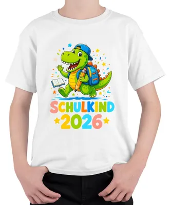 Produktbild von Schulkind 2026 Dinosaurier Einschulung Junge Einschulungsgeschenk Kinder T-Shirt, Weiß, 116