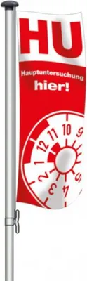 Produktbild von Fahne "Hauptuntersuchung" rot/weiß, 120 cm x 300
