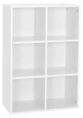 Obrázok produktu pre Polica na knihy so 6 priehradkami, drevo, biela, 60,5 x 30,3 x 90 cm
