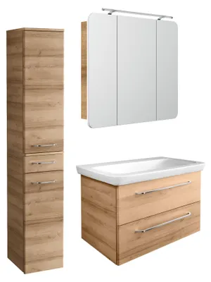 Produktbild von Fackelmann Milano Badmöbel-Set 4-teilig Waschbecken, Unterschrank, Spiegelschrank, Hochschrank Modernes Design und hohe Funktionalität für dein Badezimmer