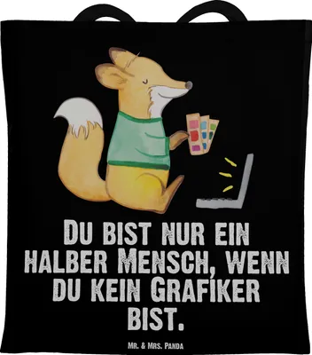 Produktbild von Mr. & Mrs. Panda Tote Bag Grafiker Herz - Schwarz - Geschenk, Einkaufstasche, Lustig, Jutebeutel, Tasche, Spruch, Grafikdesigner, Shopping, Schultasche, Mediengestalter