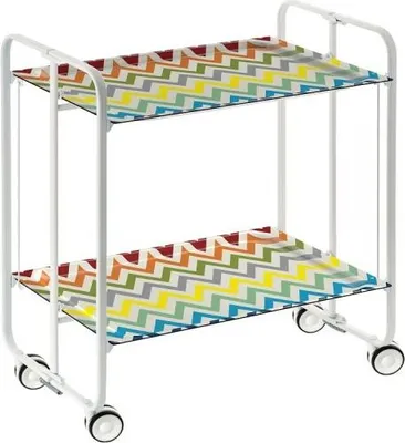 Produktbild von DON HIERRO - Klappbarer Servierwagen BAUHAUS mit Rollen – Metallgestell weiß, 2 Ebenen, 4 Positionen