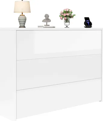 Immagine prodotto di AIORBER Scrivania pieghevole con rotelle e caricatore wireless, credenza e postazione di lavoro 2 in 1, con ripiano e antiribaltamento, grigio opaco/bianco