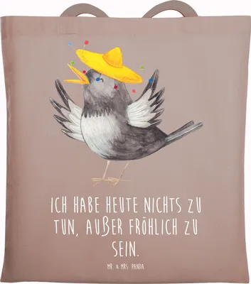 Produktbild von Mr. & Mrs. Panda Tote Bag Rabe Sombrero - Braun Pastell - Geschenk, Tragetasche, totebag, Lustige Sprüche, Motivation, Vögel, Laptoptasche, Tasche, Elster, Spruch Positiv