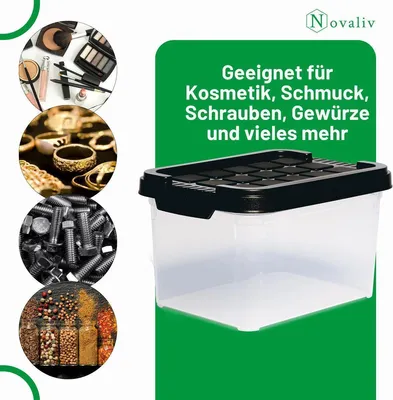 Produktbild von Novaliv 3x Aufbewahrungsboxen mit Deckel klein 2 L Anthrazit Nestbar stapelbare Plastikboxen mit Clipverschluss Kunststoff BPA-frei 19 x 14 x 11 cm