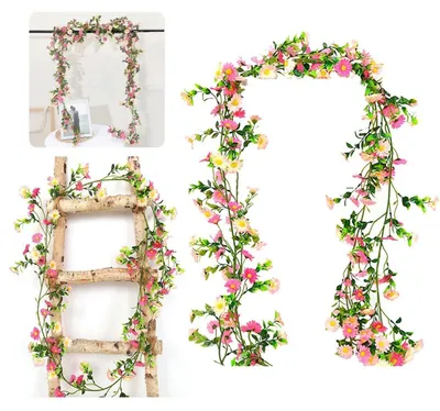 Productafbeelding van Kunstbloemen: Gipsybloemengordijn, roze, 210 cm. Met bladeren