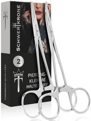 Produktbild von Piercingzange – Multifunktionale Pinzette – Gerade und gebogen – Edelstahl – 14 cm – Set