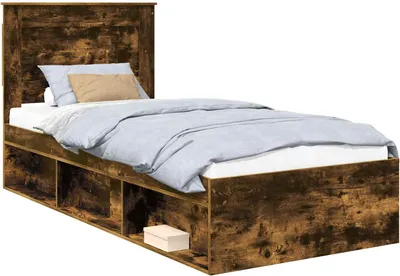 Image de vidaXL : Structure de lit en bois massif de pin, finition chêne fumé, dimensions 90 x 190 cm