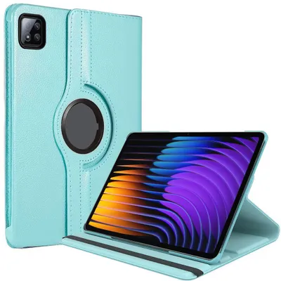Image de Coque pour Xiaomi Pad 7 / 7 Pro, Etui Rotatif 360° Multi-Angle Hybride Antichoc Effet Cuir Bleu