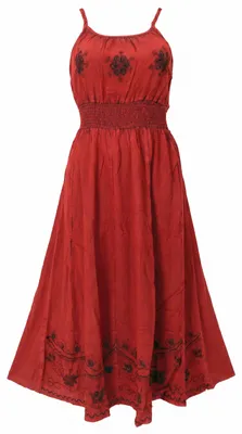 Produktbild von Besticktes Boho Sommerkleid, Langes Besticktes Kleid - Rot, Damen, Viskose, Kleider