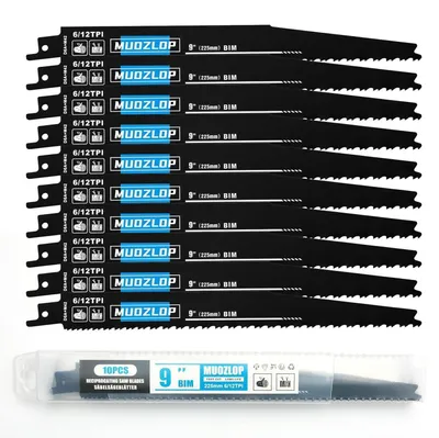 Zdjęcie produktu dla Zestaw brzeszczotów do piły szablastowej, 10 sztuk, 225 mm, 6/12 TPI, do cięcia drewna i stali o wysokiej zawartości węgla