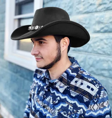 Immagine prodotto di Cappello da cowboy western, taglia M/L, nero, in feltro, con fibbia per cintura, ideale per feste