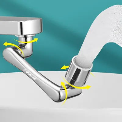 Imagen del producto de Extensión giratoria multifuncional para grifo, 1440°, 1 modo, color plateado, para cocina y baño