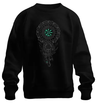 Immagine prodotto di Vegvisir Viking Compass Nordic Runic Circle Valknut Fenris Wolf Unisex Felpa Pullover, Nero, XXL