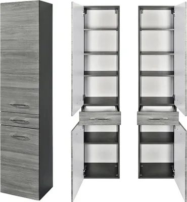 Productafbeelding van Hoge kast FLORIDO-03, eikenhout, rookzilver, grafietgrijs, afmetingen (breedte x hoogte x diepte): ongeveer 40 x 180 x 35 cm