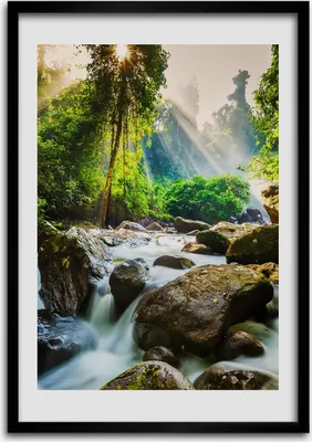Produktbild von Bild - Bilderrahmen - Foto - 70 cm x 100 cm - MDF - Rahmen - Wandkunst - Wasserfall im Wald