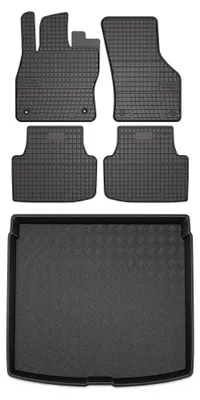 Image de Tapis en caoutchouc + bac de coffre pour Seat Leon IV 2020- (break, plancher bas) – 5 pièces, noirs, sur mesure