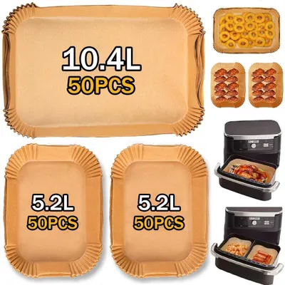 Produktbild von Backpapier für Heißluftfritteuse 150 Stück, kompatibel mit Ninja AF500EU, COSORI TwinFry XXL 10L, Cecotec 9000, 5.2L, 10.4L