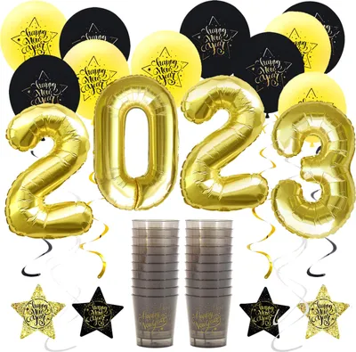 Produktbild von Oblique Unique Happy New Year Silvester Neujahr Party Feier Deko Set 2023 - Luftballons Girlanden Trinkbecher