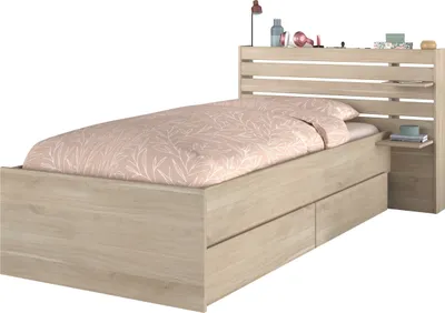 Image de Lit avec espace de rangement - 90 x 190/200 - couleur bois - TENALIA