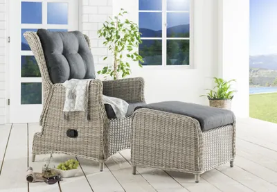 Produktbild von Destiny Balkonset CASA RELAX Sessel + Fußhocker, Polyrattan, vintage weiß