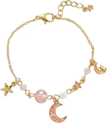 Produktbild von Mode Mond Stern Charme Faux Perle Perlen Armband Frauen Armreif Schmuck Geschenk-Rosa